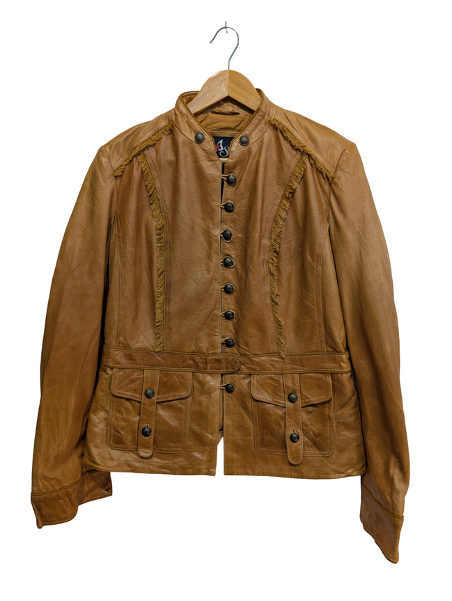 Veste cuir marron clair Sei avec franges femme taille XL #29c