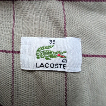 Chemise Lacoste 39 Kaki Clair Carreaux Bordeaux Poche manches longues