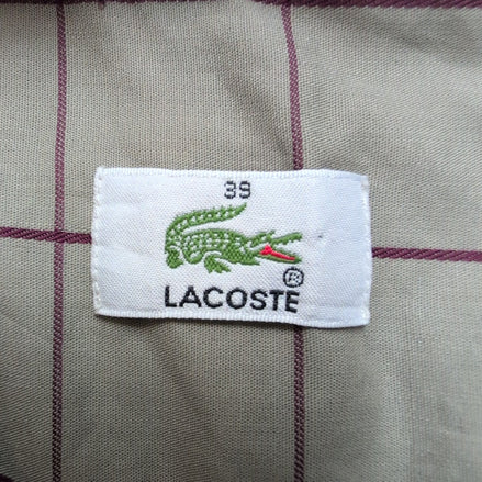 Chemise Lacoste 39 Kaki Clair Carreaux Bordeaux Poche manches longues