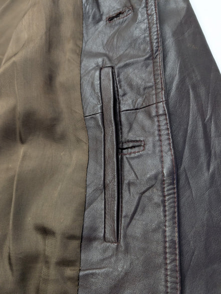 Veste Seal boutonnée cuir marron mi-longue vintage taille M #8c