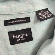Chemise Hawaïenne Haggar XL Vert Pâle Lin Rayonne Manches Courtes