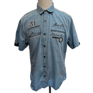 Chemise Armand Thiery XL Bleu Broderies Poitrine Manches Courtes Coton