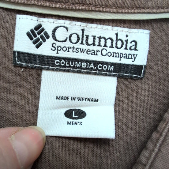 Chemise COLUMBIA Lin / Coton Homme L Marron Unie Manche Courte Poche