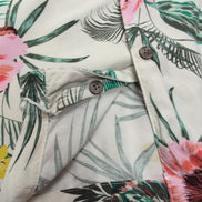 Chemise Hawaïenne Blanche Florale Viscose Taille L XL Feuillage Tropical