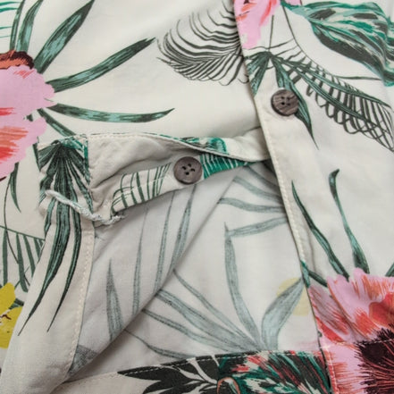 Chemise Hawaïenne Blanche Florale Viscose Taille L XL Feuillage Tropical