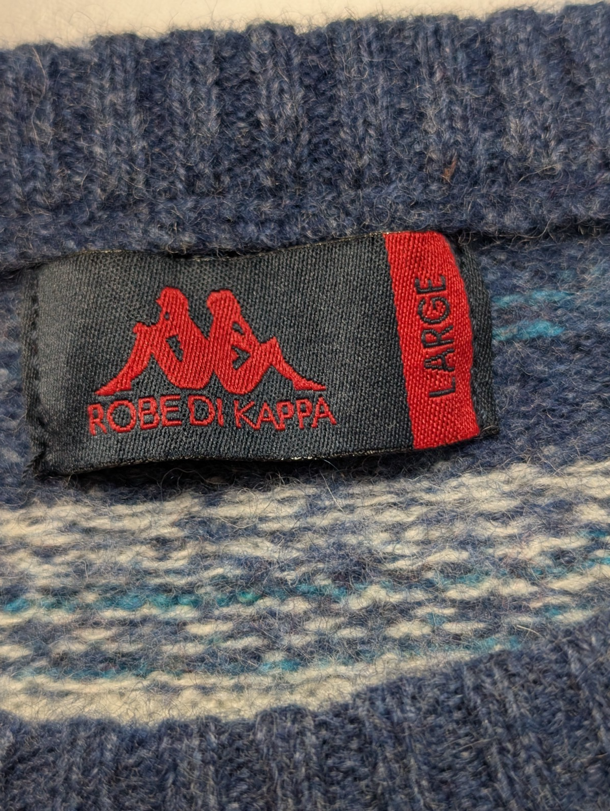 Pull KAPPA Laine Bleu et Vert à Rayures Motifs Hiver Femme Taille L