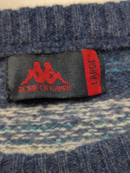 Pull KAPPA Laine Bleu et Vert à Rayures Motifs Hiver Femme Taille L