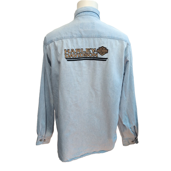Chemise Harley Davidson Jean Bleu Clair L 100% Coton 2 Poches Texas HD