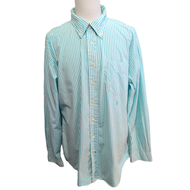 Chemise Tommy Hilfiger Homme XXL Turquoise Blanche Rayée Coton Poche