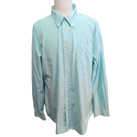 Chemise Tommy Hilfiger Homme XXL Turquoise Blanche Rayée Coton Poche