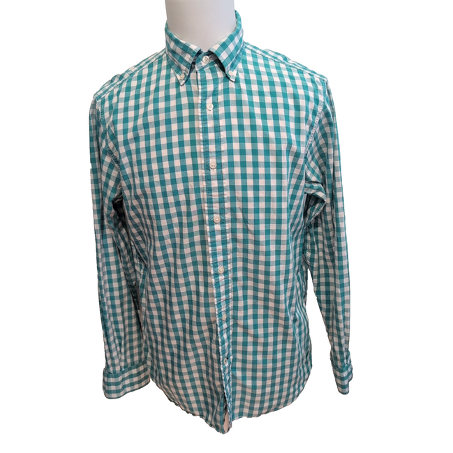 Chemise Nautica M Vert Blanc Carreaux 100% Coton Logo Brodé manches longues