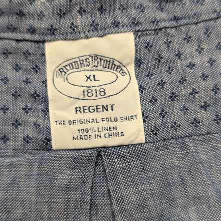 Chemise Brooks Brothers XL 100% Lin Bleu Motifs Manches courtes Poche