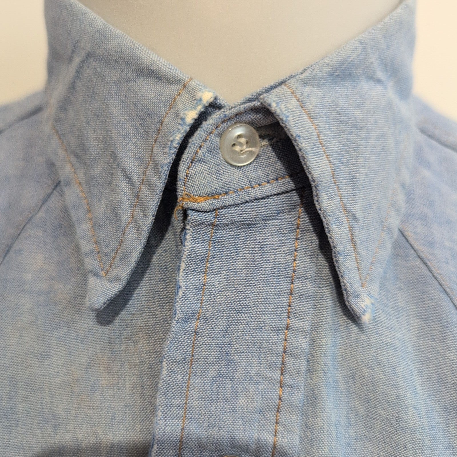 Chemise Wrangler Edge Western M Bleu Jean Coton Boutons Pression Usée