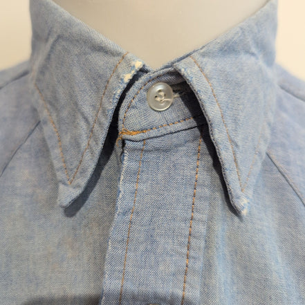 Chemise Wrangler Edge Western M Bleu Jean Coton Boutons Pression Usée