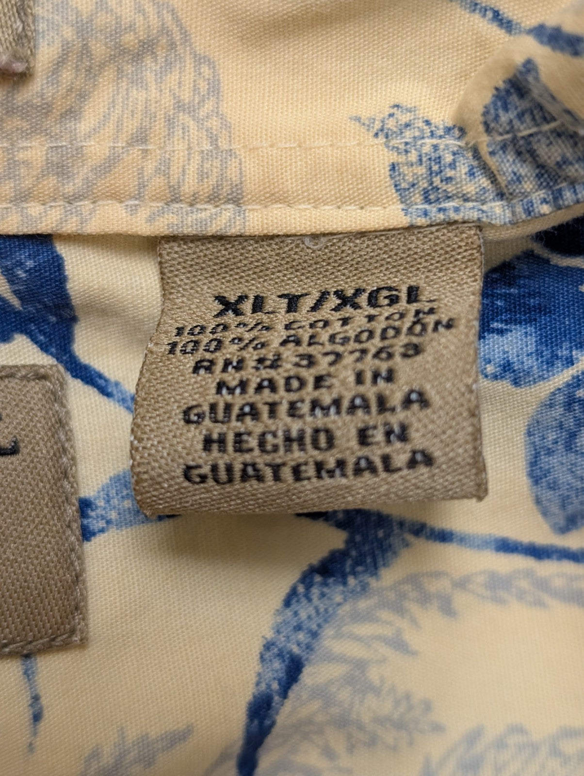 Chemise Hawaïenne Natural Issue Jaune Pâle Fleurs Bleues Coton - Taille XLT