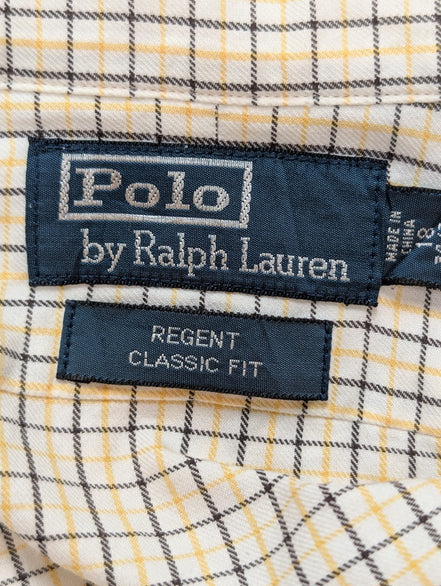 Chemise Polo Ralph Lauren Shirt XXL Carreaux Jaune Noir Col Classique Sans Logo