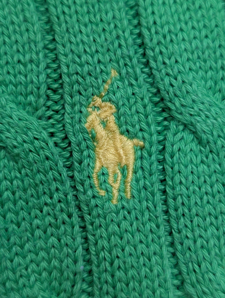 Pull Polo Ralph Lauren Torsadé Vert Clair Logo Jaune - Maille de Coton S/M