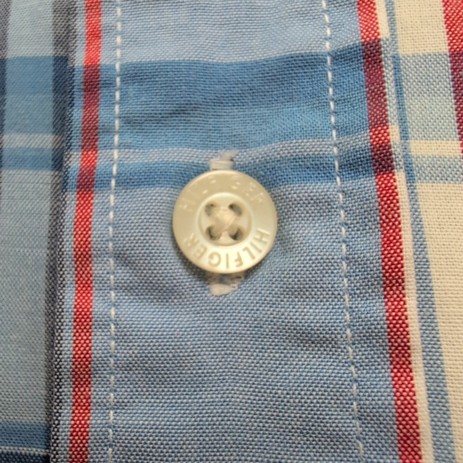 Chemise Tommy Hilfiger Manches Courtes Bleu Blanc Rouge à Carreaux Taille XL