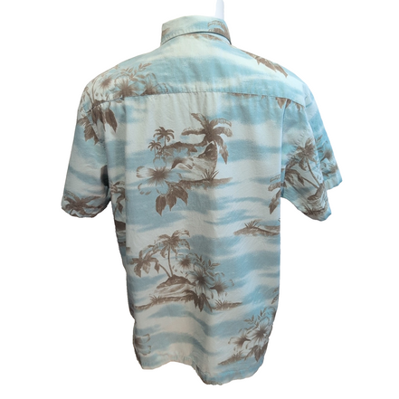 Chemise Hawaïenne Solitude M Bleue Palmiers 100% Coton Poche Excellent État