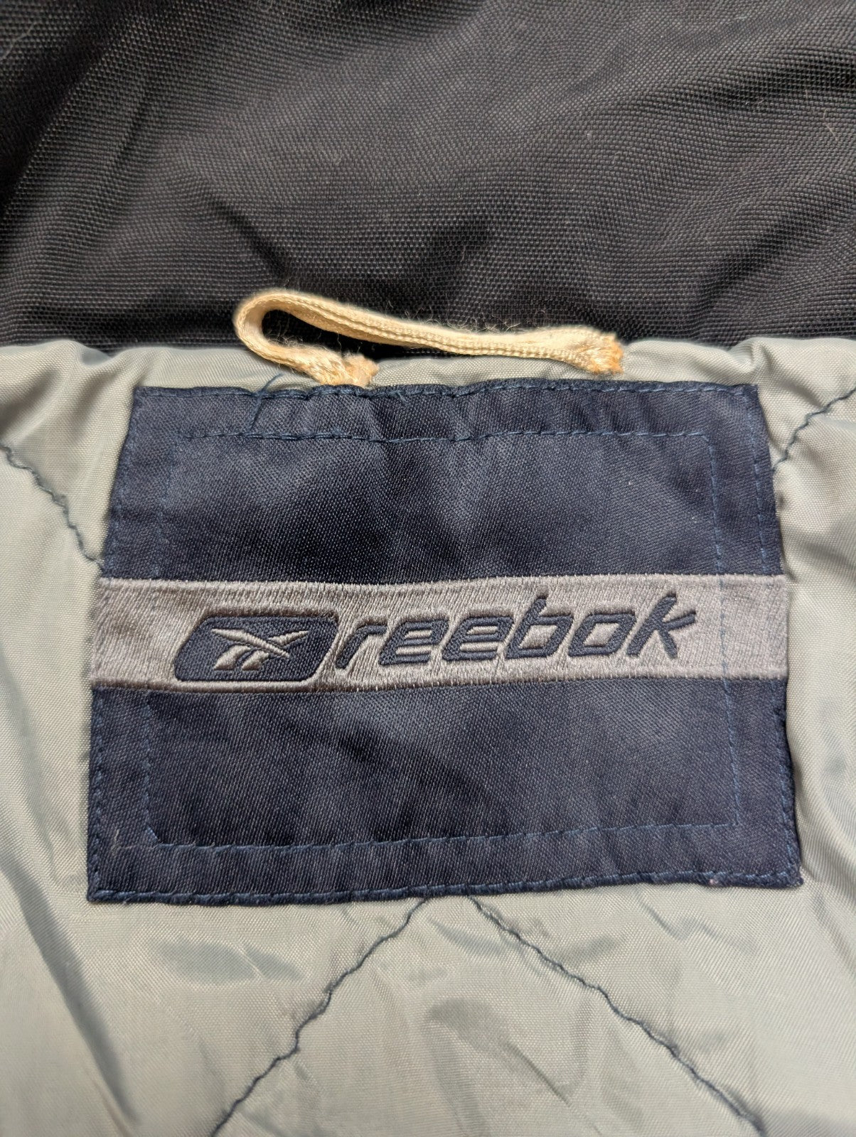 REEBOK Manteau Blouson Vintage Matelassé Noir Gris Capuche Col Taille L | 310BSR
