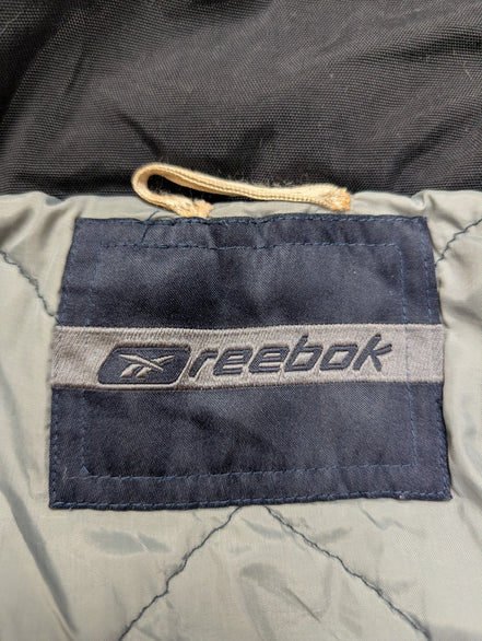 REEBOK Manteau Blouson Vintage Matelassé Noir Gris Capuche Col Taille L | 310BSR