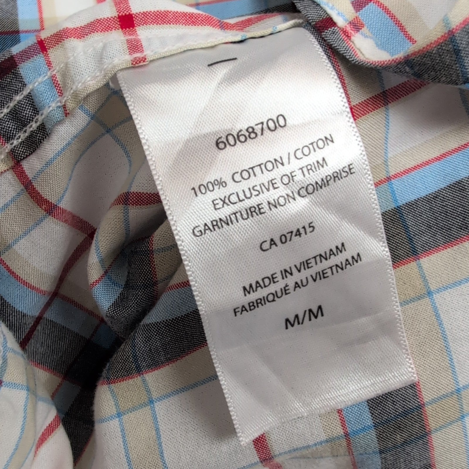 Chemise Nautica M Carreaux Bleu Gris Rouge Coton Manches Courtes