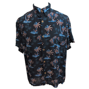 Chemise Hawaïenne Blue Stey Rayonne Bleu Marine Palmiers XL XXL