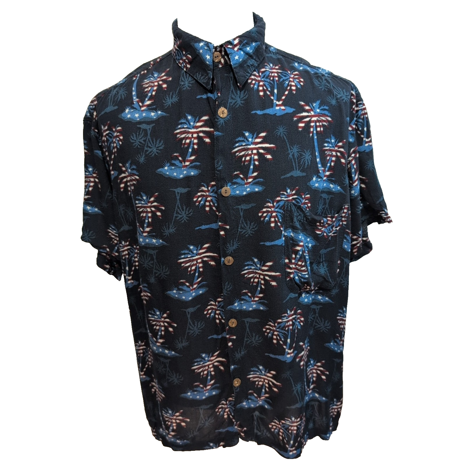 Chemise Hawaïenne Blue Stey Rayonne Bleu Marine Palmiers XL XXL