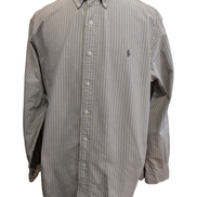 Chemise Polo Ralph Lauren Manches Longues Custom Fit Crème Rayures XXL