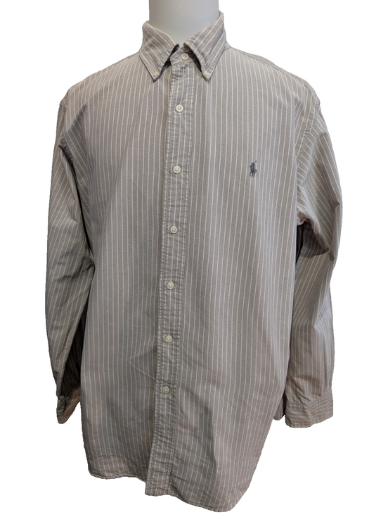 Chemise Polo Ralph Lauren Manches Longues Custom Fit Crème Rayures XXL