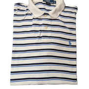 Polo manches courtes Polo Ralph Lauren M blanc rayures bleu marine logo bleu
