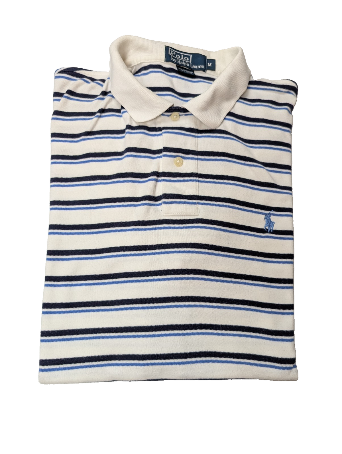 Polo manches courtes Polo Ralph Lauren M blanc rayures bleu marine logo bleu