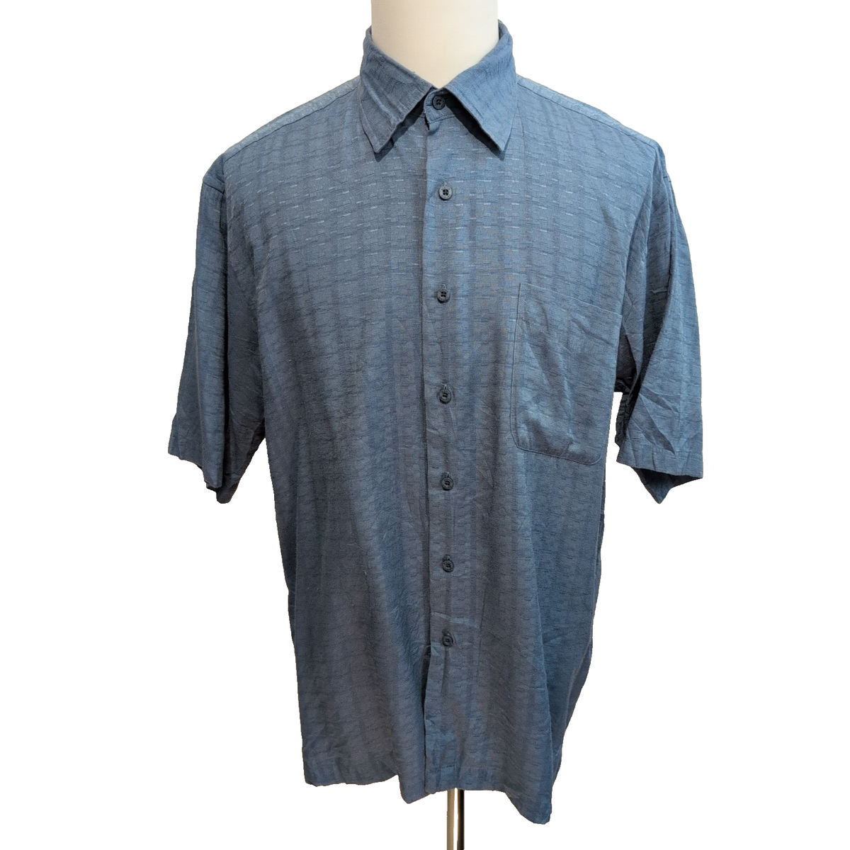 Chemise hawaïenne Pierre Cardin L bleue géométrique 60% rayonne manches courtes