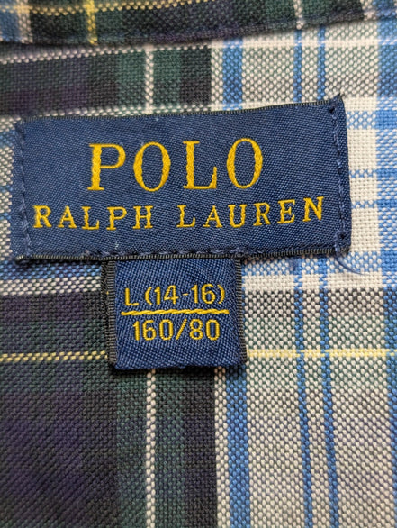 Chemise Polo Ralph Lauren Enfant L 14-16 Ans Carreaux Vert Bleu Logo Jaune
