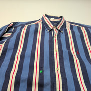 Chemise Ralph Lauren Blair M Rayures Bleu Blanc Rouge Logo Rouge