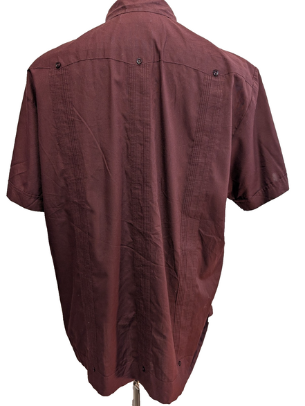 Chemise Style Cubain Cubavera Bordeaux - Broderies & 4 Poches - Taille L