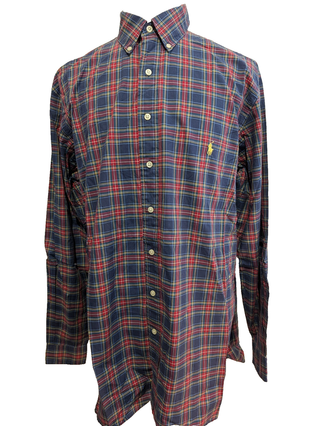 Chemise Ralph Lauren Taille L Carreaux Rouge Bleu Logo Jaune - Excellent État