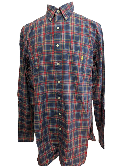 Chemise Ralph Lauren Taille L Carreaux Rouge Bleu Logo Jaune - Excellent État