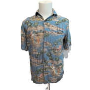 Chemise Hawaïenne Batik Bay Rayonne Bleu Motif Plage Surf S