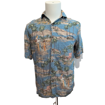 Chemise Hawaïenne Batik Bay Rayonne Bleu Motif Plage Surf S