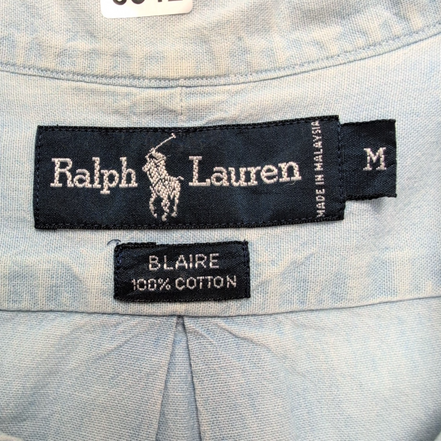 Chemise Ralph Lauren Blaire M Bleu Clair Effet Jean Logo Marron manches longues