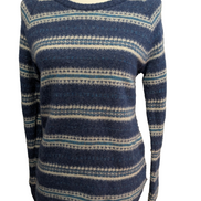 Pull KAPPA Laine Bleu et Vert à Rayures Motifs Hiver Femme Taille L