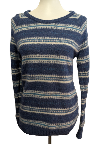 Pull KAPPA Laine Bleu et Vert à Rayures Motifs Hiver Femme Taille L