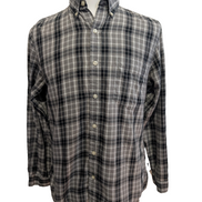 CHEMISE CHAPS Flanelle Carreaux Gris Noir S Homme Col Boutonné Coton