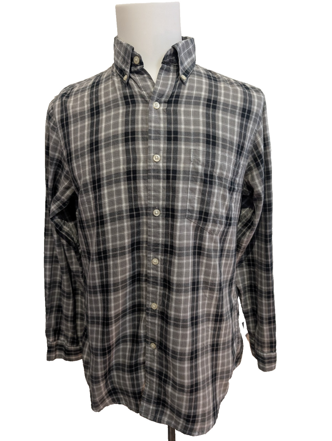 CHEMISE CHAPS Flanelle Carreaux Gris Noir S Homme Col Boutonné Coton