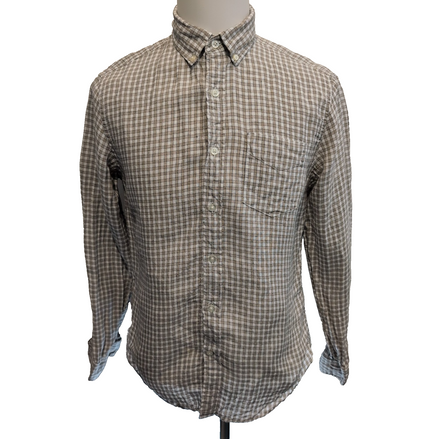 Chemise Banana Republic S Marron Blanc Carreaux 100% Lin Standard Fit