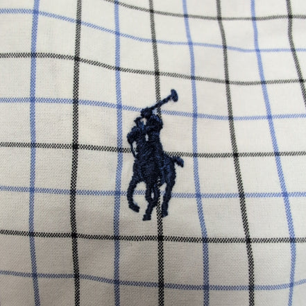 Chemise Polo Ralph Lauren XL Custom Fit Carreaux Bleu Noir Logo Coton