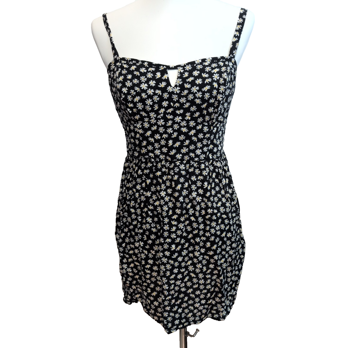 Robe d'été Femme M Noire Fleurie Marguerites 100% Viscose Bretelles Réglables