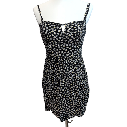Robe d'été Femme M Noire Fleurie Marguerites 100% Viscose Bretelles Réglables