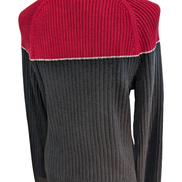 Pull Col Rond Calvin Klein Rouge & Bleu Marine Maille Gaufrée - Taille XL
